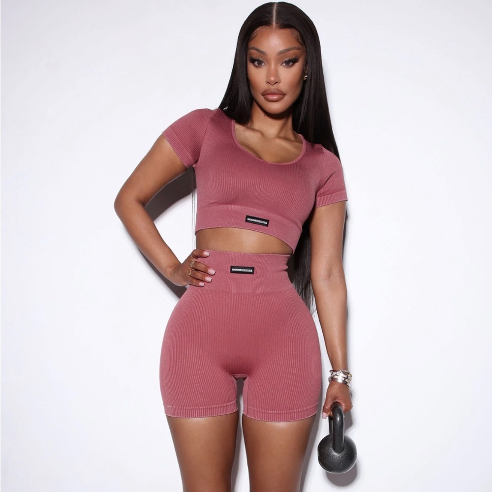 FASHION NOVA EFFORTLESS RIBBED SEAMLESS SET - DUSTY ROSE
